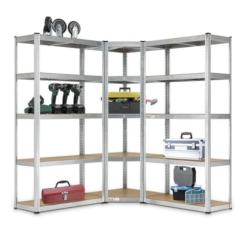 Juskys 2er-Set Lagerregal Easy 2X 160x80x40cm (HxBxT) | 640kg Traglast | 8 Böden | Metall Schwerlastregal Kellerregal Steckregal Regal Regalsystem Metallregal 4 Juskys 3er Metall Regalsystem Basic | 1 Eckregal & 2 Lagerregale | 15 Böden aus MDF Holz | 2625 kg | Schwerlastregal Lagerregal Kellerregal (Silver)