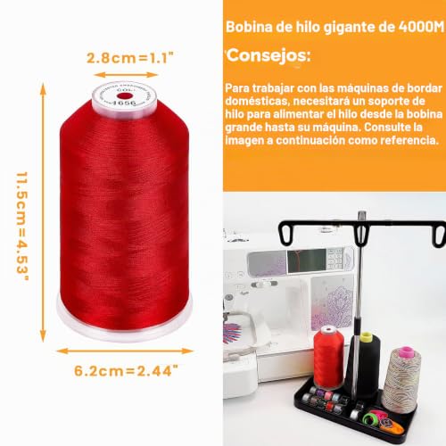 Miniatura 2 de New Brothread - Bobina Individual Enorme De 4000m Unidad 100 Poliéster Hilo De Bordar A Máquina De 40wt Para Máquinas Comerciales Y Domésticas - Christmas Red