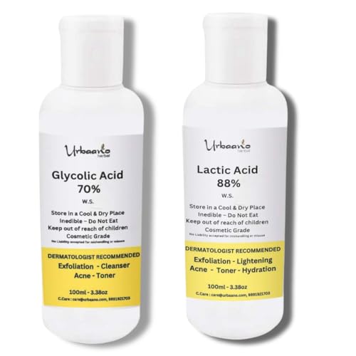 Image of Glycolic Acid 70%, Lactic Acid 88%, Cosmetic-Grade Solutions for Making DIY Skin Care - Toner, Soap, Serum 100ml Each (Pack of 2)