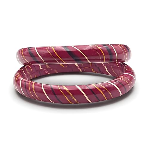 Image of Traditional Rajasthani Lac Bangles for Women and Girls, Jaipuri Lahariya Design Lakh Lah Kada, Multicolor Striped Pattern, Red Green Maroon Sky Blue Pink Purple Yellow Grey Set of 2