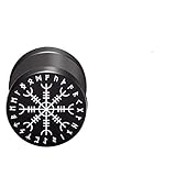 CHICNET Fake Plug orecchini acciaio inox nero argento, tappo a vite, 10mm rotondo, 1.2 mm di penna, Viking Celtic Nordic Awe Casco