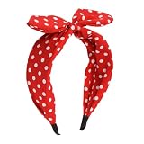 IKUHRMO Vintage Polka Dot Headband for Women, Wide Knot Hairband with Bow Retro Red Head Wrap for Daily Wear Makeup Party (Red, Medium)