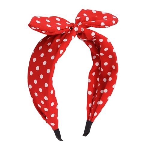 IKUHRMO Vintage Polka Dot Headband for Women Wide Knot Hairband with Bow Retro Red Head Wrap for Daily Wear Makeup Party (Red Medium)