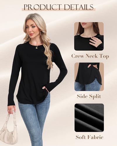 GAYHAY Womens Long Sleeve Shirts Crew Neck Casual Tunic Tops Loose Fit Basic Tshirts Fall Fashion Outfit Clothes 20252