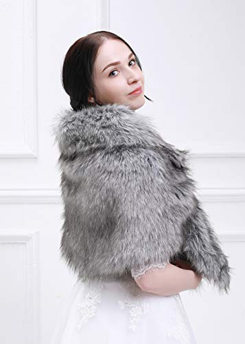 Bridal Faux Fur Wrap Wedding Fur Stole with Brooch Evening Party Warm Dress Up4