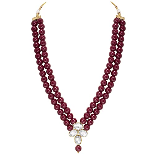 Image of Peora Crystal Faux Pearl Kundan Necklace & Jewelry Set Gift for Women