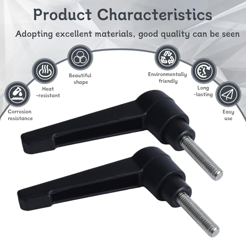 Image of Clamping Lever Handles with Quick Release Push Button Locking, 304 Stainless Steel M5 x 20mm Stud - Black (6 Pack)
