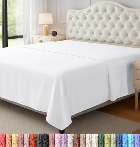 Utopia Bedding Flat Sheet - 1 Pack (Queen, White) - Soft Brushed Microfiber Fabric - Shrinkage & Fade Resistant Top Sheet - Easy Care Bed Sheet