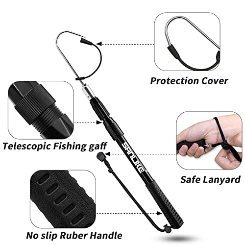 SANLIKE Telescopic Fish Gaff with Stainless Sea Fishing Spear Hook Tackle, Soft Rubber Handle Aluminium Alloy Pole for Saltwater Offshore Ice Tool - Thumbnail 4