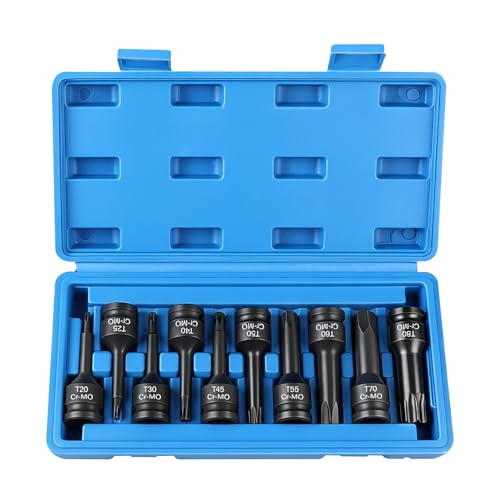 MIGUBIGU 10 PCS Douille Torx Male 1/2'' T20 T25 T30 T40 T45 T50 T55 T60 T70 T80, Douille a Choc 1/2, Coffret Douilles Embout Torx avec Boîte, pour Voiture,...