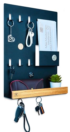 AE GÜNTHER® Schlüsselbrett Holz - Schlüsselhalter Schwarz Stahl - Schlüsselboard Eiche - Schlüssel organizer mit Ablage - Schlüsselanhänger - Schlüsselkasten -Wandorganizer - Schlüsselleiste (Schwarz)
