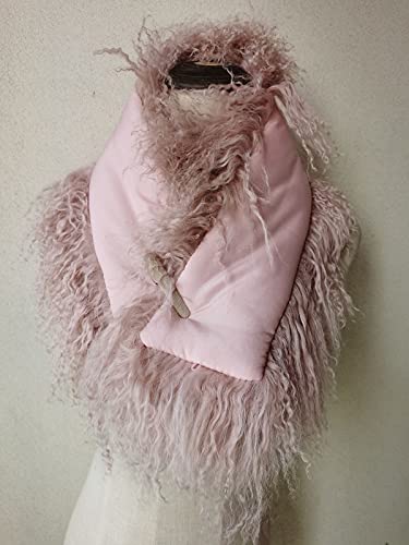 hand-made Women Real Mongolia Lamb Hair Scarf with Clip Collar3