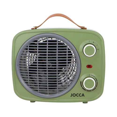 Jocca - Calefactor Eléctrico Vintage 2000W, Termoventilador de Sobremesa, Bajo Consumo, Termostato Regulable, 2 Velocidades, Función Ventilador, Seguridad Antivuelco, Indicador Luminoso