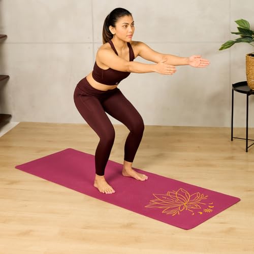 Image of CULT Lotus Print Yoga Mat for Woman & Yoga Mat for Man | 6mm TPE Anti-Slip Workout Mat for Home Gym | Premium Exercise Mat & Fitness Mat for Kids & Adults | Yoga Mats with Carry Bag (Purple)