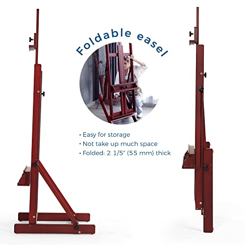 Image of VISWIN Large H-Frame Easel for Painting 53 inch-91 inch H, Adjustable Solid Beech Wood Heavy Duty Easel Stand with Storage Tray, Hold Canvas up to 78 inch, Art Easel for Adults, Artists - Walnut