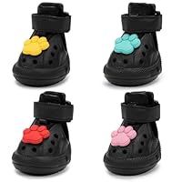 Dog Shoes, Dogs Boots Paw Protector for Hot Pavement, 4PCS Puppy Booties with Reflective Strip, Easy ON & Off, Non-Slip, Waterproof, Easy-Clean, for Small Medium Large Dog (Black, Size 7)