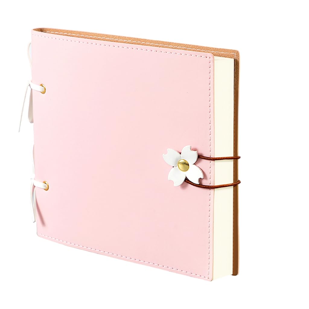 Cherry Blossom Square Notebook PU Leather Blank 240-Page Journal (Pink)