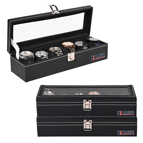 Kuber Industries Pack of 3 Premium Faux Leather See Through 6 Slots Wrist Watch Organiser Box for Men & Women | Watch Collection Box/Case/Holder | Black