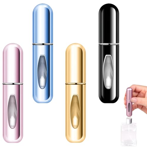 pcsfoe 4 atomizadores de perfume de 5 ml, atomizador de perfume para viajes, rellenador de perfume portátil, rellenable, adecuado para viajes, vacaciones, camping, negocios, vida cotidiana