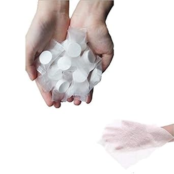 Asier Disposable Cotton Coin Towels Tissue That Expand with Water - Pack of 100 (Wet Wipes Napkin)
