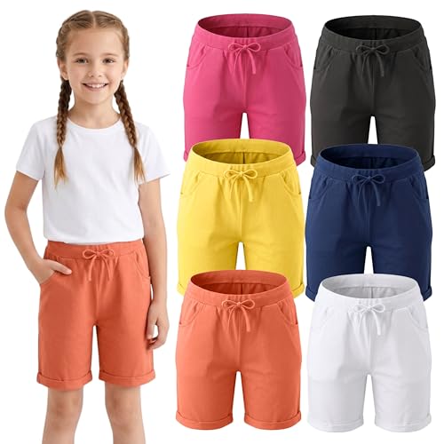 Image of MISS POPULAR Girls 6-Pack Bermuda Short Sizes 4-16 Comfortable Cotton, Elastic Waistband, Bow-Tie, Pockets & Many Colors