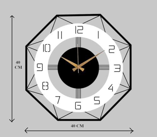 Image of Arabs Morden Metal & Wooden Wall Clock for Living Room Bedroom Office Kitchen Stylish Wall Clock for Home and Hall Designer Big Size Modern (Triangle White, 40 CM)