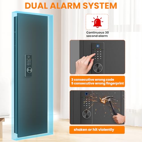 Image of 53.15 inch Wall Safe Between the Studs, Biometric Fingerprint Hidden Safe with Dual Alarm System and Silent Mode, Wall Gun Safe with 3 Adjustable Shelves and Magnetic Slot (Black-Fingerprint)