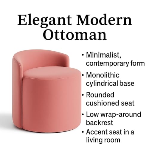 Image of Solid Wood Upholstered Ottoman Stool For Living Room With Backrest | Memory Foam Mudda Puffy Stool for Drawing Room | Sofa Style Accent Chair for Dressing Table & Bedroom | Round Footrest | Pink