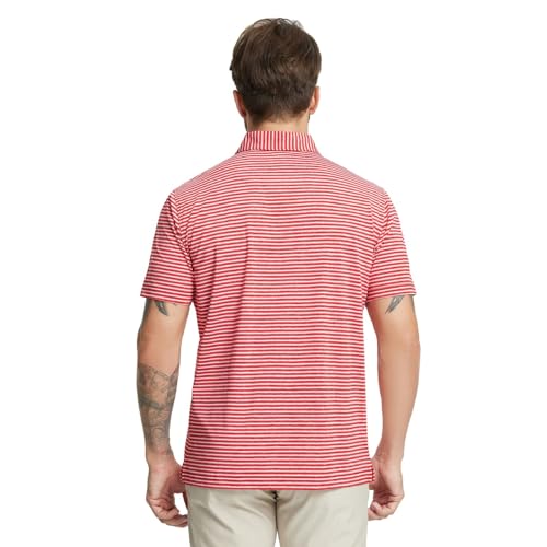 M MAELREG Golf Polo Shirts for Men Stripe Performance Moisture Wicking Dry Fit Collared Mens Polo Shirts Short Sleeve3