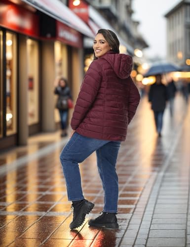 ROYAL MATRIX Women's Plus Size Puffer Jacket with Hood, Packable Lightweight Quilted Travel Outwear Puffer Coat with Pockets3