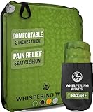 Whispering Winds Inflatable Seat Cushion - Comfortable Blow-up Foam Pad for Airplane, Travel, Stadium, Outdoors, Camping, Car & More