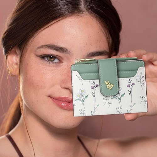 Image of Farcauo Wallet Women Small Wallets for Women Cute Green Women's Card Wallets Kawaii Flower Thin Womens Wallet for Ladies