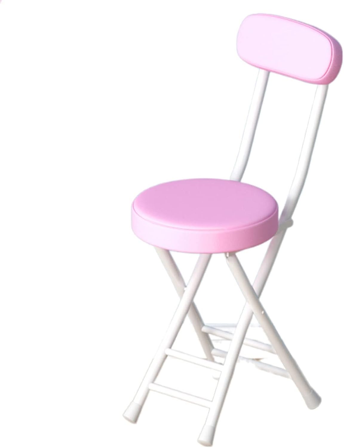 Portable Folding Bar Stool with Backrest Pu Cushioned Kitchen Chair for Desk Office Makeup Vanity Stylish Yellow Folding Hocker,Pink