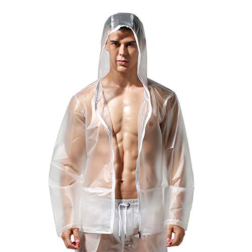 Men's Fashion Waterproof Jackets Rain coat Travel Clothing PU Transparent tops