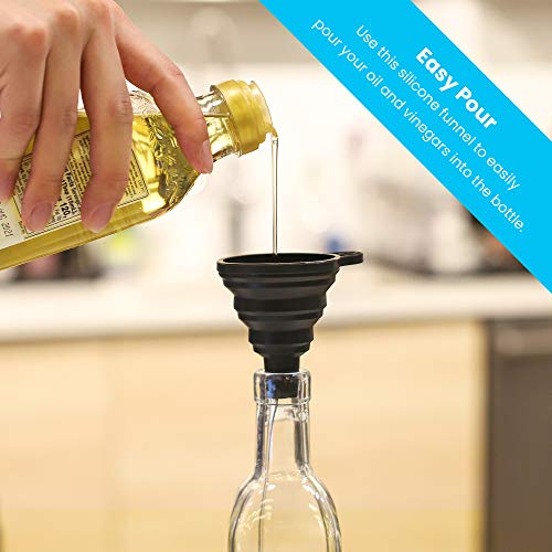 Zeppoli Oil and Vinegar Bottle Dispenser Set with Stainless Steel Rack and Removable Cork - Dual Spout, Pouring Funnel, 4 Spout Seals, 17 oz Olive Oil Bottle and Vinegar Glass Set