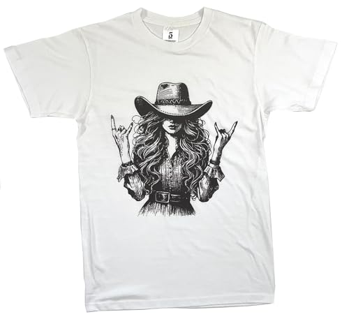 Womens Graphic T Shirts Vintage Country Concert Tops Rock Shirts for Women Small Town Girl Summer Festival Casual Short Sleeve Country Music Shirts for Women (Cowgirl White 2X)