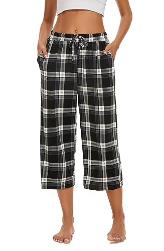 Image of Kabento 2 Pack Womens Pajama Pants Capri Sleep Lounge Pants Drawstring Pj Bottoms with Pockets