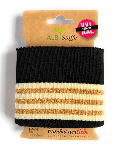 Albstoffe Cuff me College Glam 268 - fertiges Bündchen in schwarz meringa Gold gestreift - Hamburger Liebe