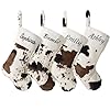 6 Pack Cow Plush Christmas Stockings Personalized Names 20 Inches Large Custom Faux Fur Embroidery Christmas Farmhouse Stockings for Xmas Holiday Fireplace Decorations White Cuff