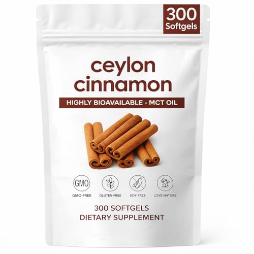 ZRRTXV Ceylon Cinnamon Softgels, with MCT Oil, Cinnamon Supplements, Non-GMO, Gluten Free, 300 Softgels