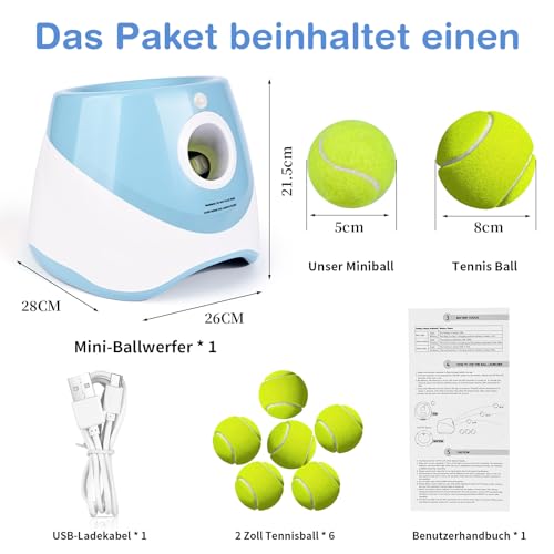 Rawhui Hunde Ballwurfmaschine Automatisch Interaktives Hundespielzeug Elektrisch mit 6pcs Tennisbälle für Kleine und Mittlere Hunde