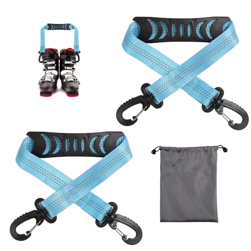 lasuroa 2uds Correas Botas Esquí con Bolsa Almacenamiento, Correas Portátiles para Portaesquís Correas Mochila Correa el Hombro Correa para Patines Correa para Patines Accesorios para Esquí(Azul)