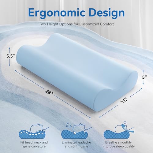 Image of AM AEROMAX Queen Size Soft Contour Memory Foam Pillow, Cervical Pillow for Neck Pain Relief, Neck Orthopedic Sleeping Pillows for Side, Back and Stomach Sleepers.