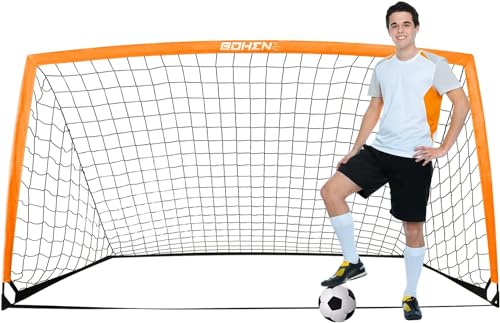 BOHEN 9x5FT Portable Soccer Goal for Kids Backyard with Carry Bag - Easy Folding Lightweight Fun for Outdoor Indoor Training Games for Teen Youth Adult (Orange, 9x5FT, 1 Pack)