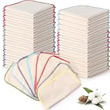 Zopeal 32 Pcs Flannel Cloth Baby Wipes Reusable Dispenser Washable Soft Natural Unbleached Baby Face Cloth Wipes 8 Colors Outer Stitching 8 x 8 Inches