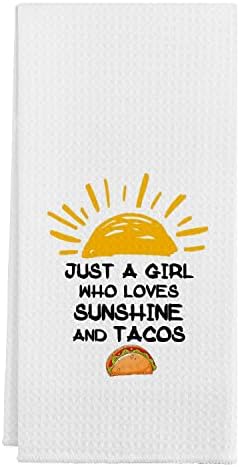Just A Girl Who Loves Sunshine and Tacos Kitchen Towels,Cotton Modern 24 X 16 Inches Dish Towels Dishcloths,Dish Cloth Flour Sack Hand Towel for Farmhouse Kitchen Decor,Taco Lovers Mexican Gifts