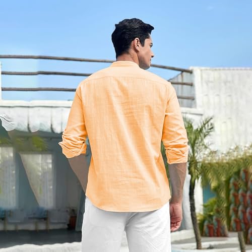 Image of Beige Color Cotton Blend Mandarin Neck Short Kurta Straight Kurta for Men (S)