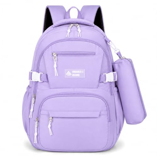 Mochila Escolar Grande Impermeável Bolsa Reforçada Com Bolso Antifurto e Divisória Para Notebook Acompanha Estojo Feminina Masculina Trabalho Faculdade Adulto Infantil Juvenil Adolescente (Roxo)