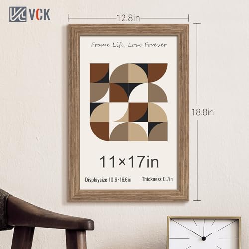 Image of VCK 11x17 Picture Frame Set of 3, Walnut Wood Frames, Gallery Wall Decor Photo Frames for Wall Mounting Horizontally or Vertically