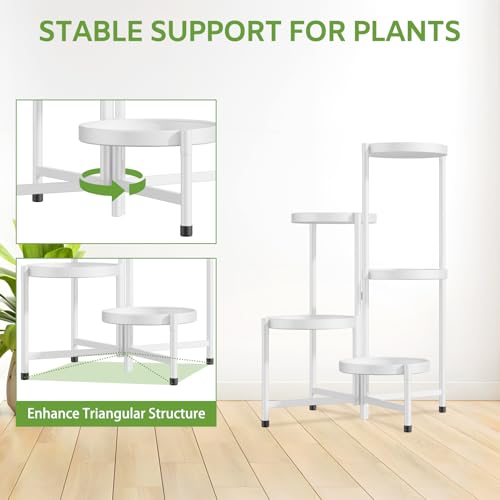 Image of iDavosic.ly 5 Tier Large Plant Stand Indoor with 10 Inch Wide Tray, Tiered Corner Metal Outdoor Flower Display Holder Shelf, Folding Tall Rack for Patio Porch Living Room, White